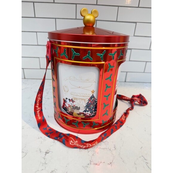 Disney Parks Holiday Christmas Mickey and Friends Musical Tin Popcorn Bucket - Picture 3 of 7